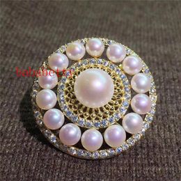 Pins, Brooches Wholesale Lovely Austria Zircon Inlay 5-6MM FW White Pearl Brooch Scarf Clips Breastpin