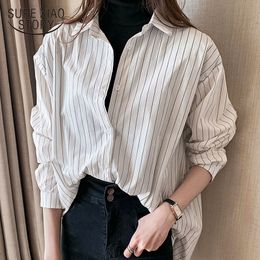 Blusas Mujer De Moda Button Tops Striped Turn-down Collar Women Long Sleeve Shirts Korean Clothing Plus Size 8434 50 210415