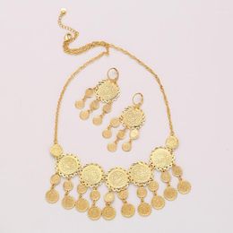 Earrings & Necklace Ethnic Style Ancient Coin Jewellery Set Gold Colour Round Women Engagement Gift Copper Bijoux Femme Jewish