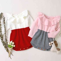 Autumn Winter Baby Girls Pure Colour Rompers Infant Girl Kids Knitting Long Sleeve Clothes 210429