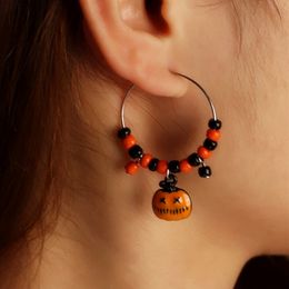 Ingenious Hoop Cosplay Alloy Charm Earrings Pumpkin Ghost Spider Web Bat Pendants Black Beads South American Gold Silver Earring Jewelry For Women Halloween Party