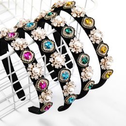 2021 Fashion Alloy Rhinestone Imitation Pearl Flower Headbands Thin Side Summer Ladies Headband Hair Accessories