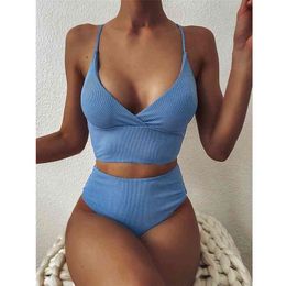 Jodimitty Women Bandage Bikini Set Push-up Solid High Waist Beach Swimsuit bandeau Padded Bra Bathing Suit Swimwear 210630