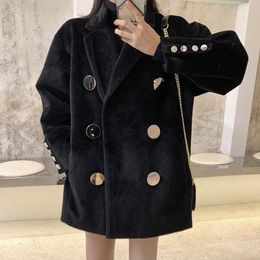 Women's Wool & Blends Vintage Women Faux Woolen Coat Warm Long Sleeve Turn-down Collar Outwear Jacket Ladies Autumn Winter Elegant Overcoat