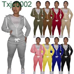 Women Tracksuits Two Piece Set Designer Sweatsuits Hoodie Zipper Jacket Cotton Casual Long Sleeve Cardigan Joggers Pants Outfits 9 Colours