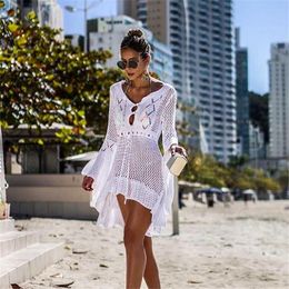 Mujer Playa Larga Maxi Vestido Blanco V Cuello Cubierto Cubierto Túnica Paro Bata Traje de baño Traje de Ropa de playa Vestidos casuales