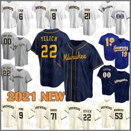 Mens Women 22 Christian Yelich Custom 19 Robin Yount Baseball Jersey 6 Lorenzo Cain 7 Derek Fisher 3 Orlando Arcia 9 Pina