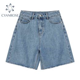 Vintage Streetwear High Waist Wide Leg Denim Shorts For Women Summer Jean Shorts Women Korean Style Loose Short Shorts 210417