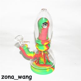 Hookahs New silicone bong eye design recycler dab rig glass percolator protect case mini bubble bubbler water pipes