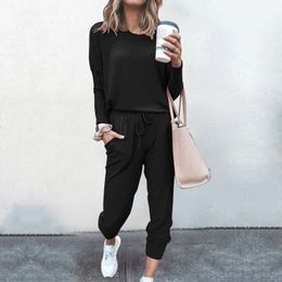 Tracksuit Women 2 Piece Sets Loose Comfortable Simple Style Solid Color Long Sleeve Casual Suits Clothes 2021 Tops Sportswear Y0625