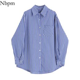 Nbpm Spring Women's Clothing Striped Blouses Top Female Elegant Pockets Long Sleeve Shirt Basic Women's Clothing Office 210529