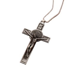 catholic crosses Canada - Catholicism Benedict Medal Catholic Crucifix Bible Prayer Cross Pendant Necklaces Chain 24inches N1783 21pcs lot 3colors
