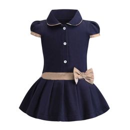 Children Short Sleeve Girls Dress Summer Turn-Down Collar Kids Clothes Fashion Stripe Toddler Baby Girls Dresses Clothing Summer Q0716