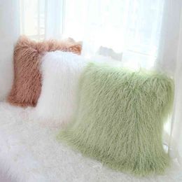 CX-D-04R Custom Made Mongolia Lamb Fur Cushion Pillow Case Home Decoration Accessories 210401