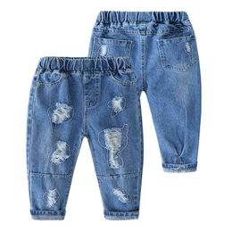 Spring Autumn For 2 3 4 6 8 9 10 Years Toddler Elastic Long Handsome With Pocket Hole Denim Blue Jeans Kids Baby Boy 210529