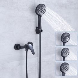 Matte Black Bathroom Shower Faucet Set Wall Mount Shower Mixer Tap Stainless Steel Bathtub Mixer Tap