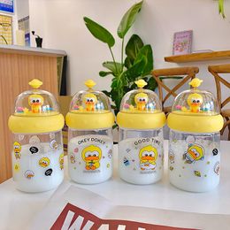 2021 Cute Duckling Plastic Tumblers Simple Student Portable Water Cup Girl Heart Car 4 styles 450ml