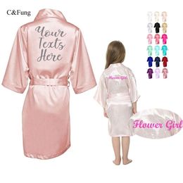 C&Fung quick Personalized satin kimono robes women wedding party favors Bridesmaid bride bathrobe kids flower girl dress 210901