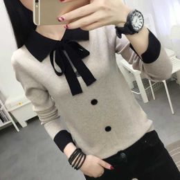 Sweater Women's Autumn And Winter 2021 New Bow Tie Lace Long-Sleeve Pullover Knitted Loose Bottoming Shirt Clothes Female X0721