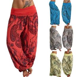 Femme Beach Sports Lantern Pants Bohemian Harem Thailand Ethnic Vintage Print Loose High Elastic Bloomers Fitness Trousers 210604