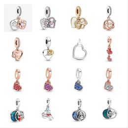 Memnon Jewelry 925 Sterling Silver Moments Heart O Pendant Charm Glitter Globe Mom Dangle Charms Openwork Rose Beads Two-tone Family Tree Bead Fit DIY Women Bracelet