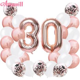 Party Decoration AMAWILL Rose Gold 30th Happy Birthday Confetti Balloons Men Women 30 Years Supplies 7D