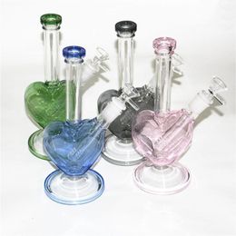 9inch Heart shape Glass Water Pipe hookah Bong Rasta pipes Ice bongs 14.4 mm joint dab oil rig Bubbler