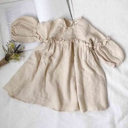 Korean Japan Style Baby Girls Dresses Spring Kids Dress Linen Clothes Ruffles Princess Toddler Clothing 210429