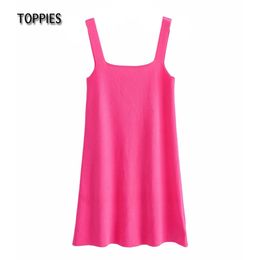 Toppies Summer Camisole Knitted Dress Sexy Rose Mini Dress Woman Vacation Beach Sundress 210412