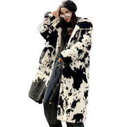 Winter Fur Coat Women Windbreaker Color Matching Long Imitation Fur Coat Female Loose Thick Warm Hooded Female Jacket 210925