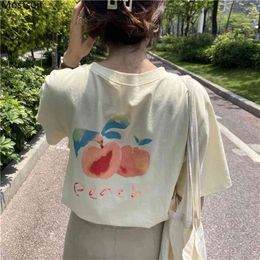 Summer Casual Loose Letters Watercolor T-shirt Women Short Sleeve O-neck Tops Korean Style Tee Shirt Femme 210513