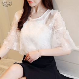 Casual Women Clothing Korean Summer Short Sleeve Print Blouses Blusas Mujer De Moda Fashion White Tops 8654 50 210506