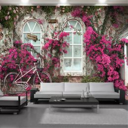 Pink Flower House 3d Mural Wallpaper Beautiful Landscape Interior Home Decor Living Room Bedroom Painting Wallpapers