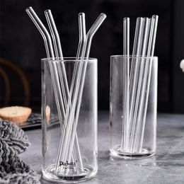 200*8mm Clear Glass Straws for Smoothies Cocktails Drinking Straws Healthy Reusable Eco Friendly Straws with Cleaning Brush