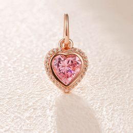 Rose Gold Metal Plated Sparkling Pink Heart Pendant Charm Bead For European Pandora Jewellery Charm Bracelets