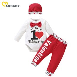 0-12M Valentines Day Baby Boy Clothes Set Long Sleeve Letter Romper Pants Outfits Costumes 210515