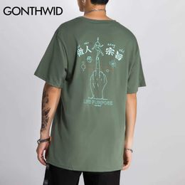 GONTHWID Chinese Characters Middle Finger Print Streetwear Tshirts Hip Hop Hipster Casual Short Sleeve Punk Rock Tees Shirts Men 210629