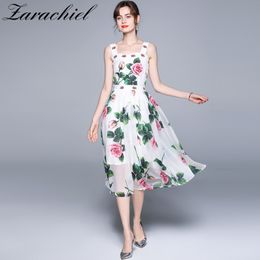 Holiday Rose Floral Printed Spaghetti Strao Dress Summer Women Slash Neck Backless Boho Beach Chiffon Long Dresses Vestidos 210416