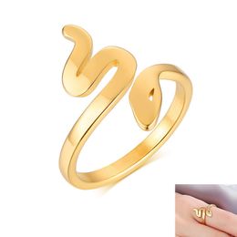 2mm Stainless Steel Opening Ring Gold-color Little Snake Rings Temperament Women Engagement Wedding Bands