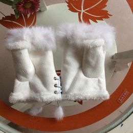 Fingerless Gloves Winter Fashion Suede Faux Fur Soft Wrist Women Adult Cute Warm Mitten
