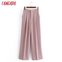 Fashion Women Pink Suit Trousers Pockets Buttons Office Lady Pants Pantalon 3H214 210416