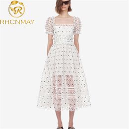 Summer Self Portrait Dress Sexy Lace Hollow Out Square Collar Maxi Long Princess Dresses High Quality Elegant Party 210506