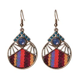 Cloth Fabric Colourful Dangle Earrings For Women Bohemian Ethnic Round Hollow Metal Inlay Rice Bead Earrings Female Indian Jewellery