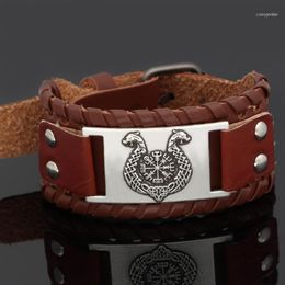 leather dragon Australia - Bangle Nordic Viking Dragon Ship Vegvisir Leather Amulet Bracelet -adjustable Size 19-31 Cm1