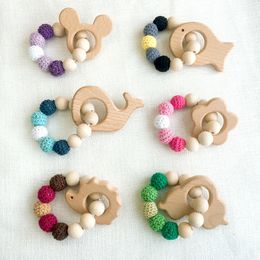 Massaggiagengive di legno Riccio Perline all'uncinetto Artigianato in legno Anello Perlina incisa Baby-Teether-Giocattoli di legno per sonaglio per bambini