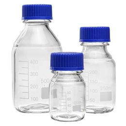 Lab Supplies Glass Blue Transparent Reagent Bottle 100/250/500ml Screw Mouth Scale Sampling Silk