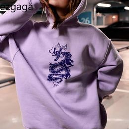 Ezgaga Women Hoodies Autumn Fashion Dragon Print Long Sleeve Sweatshirt Female Streetwear All-Match Pullover Fashion 210430