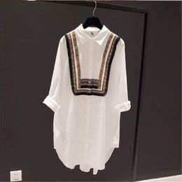 Plus Size Spring Fashion Women Shirts Patchwork Loose Casual Long Blouses Cotton Female long sleeve White Shirt Ladies Tops D377 210512