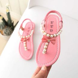 Sandals New Summer Fashion Children Baby Girl Slip-On Rubber Sandals Pearl Princess Sandals Shoes