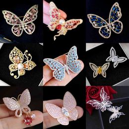 Elegant Cubic Zirconia Gold and Silver Color Butterflies Brooch Pin Cute Insect Brooches Pins for Women Jewelry Accessory Broche